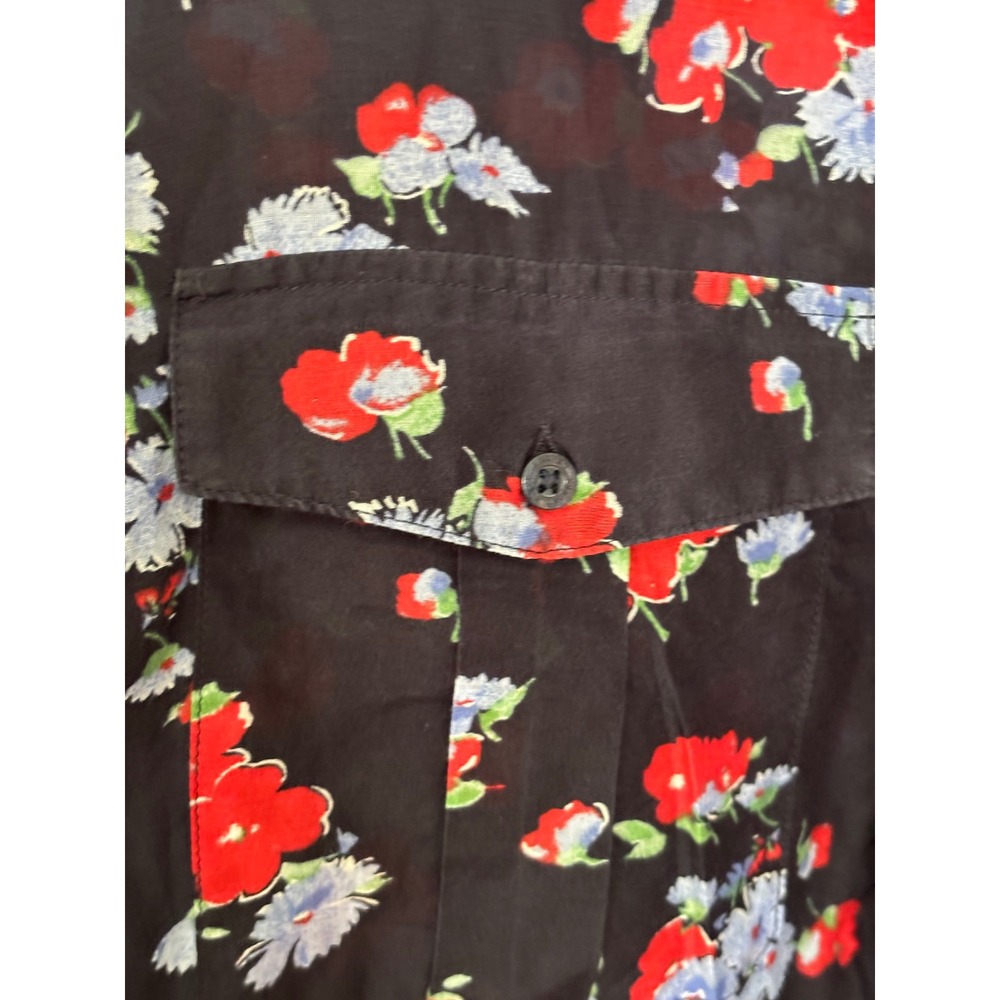 Lauren Ralph Lauren Silk Blend Floral Poppy‎ Button Down Shirt Navy Red Blue L - Picture 2 of 7